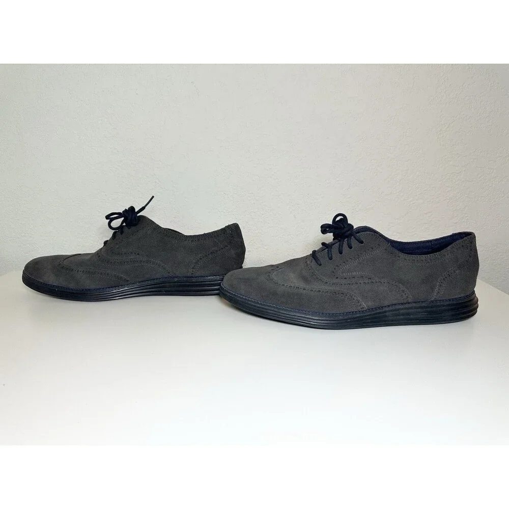 Cole Haan Men's Grand OS Dark Gray‎ Leather Suede Oxford Derby Wingtip Shoes 12